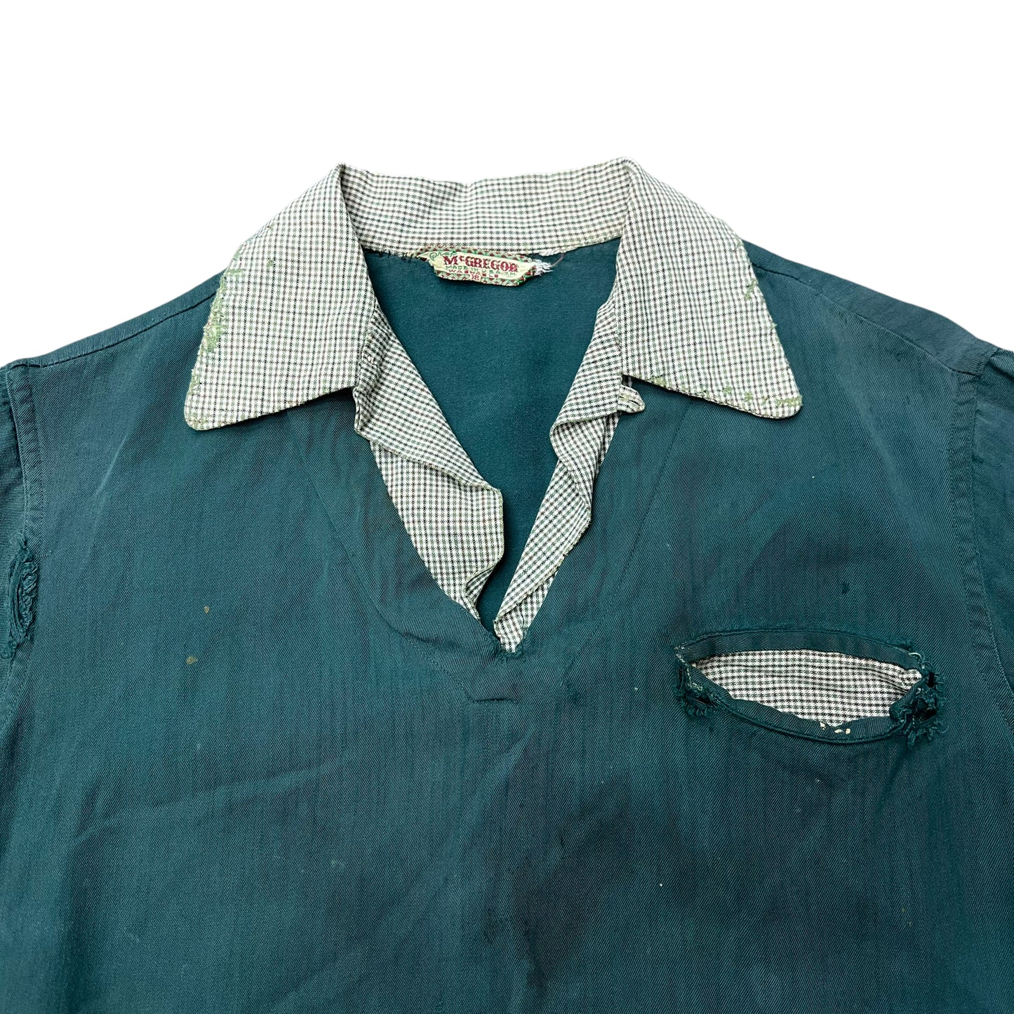 1950s McGregor distressed green rayon shirt (S)