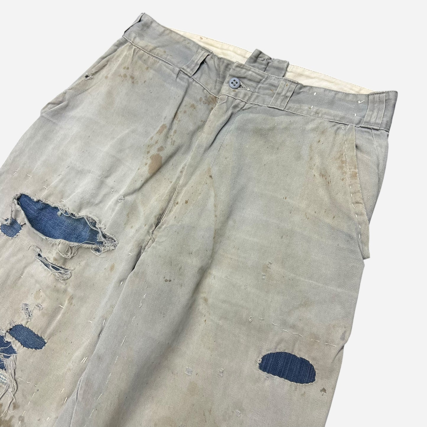 1950s Gray chino denim repaired work pants (29w)