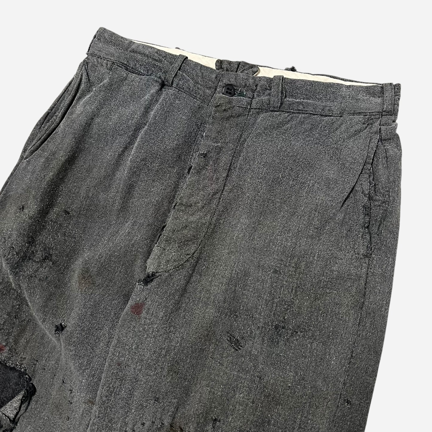 1940s Heavily repaired salt & pepper button fly work pants (30w)
