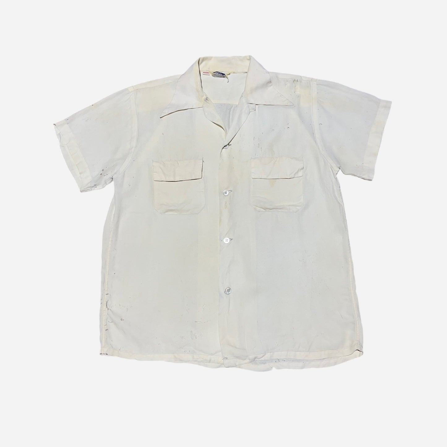 1950s Pilgrim white nylon loop collar shirt (M)