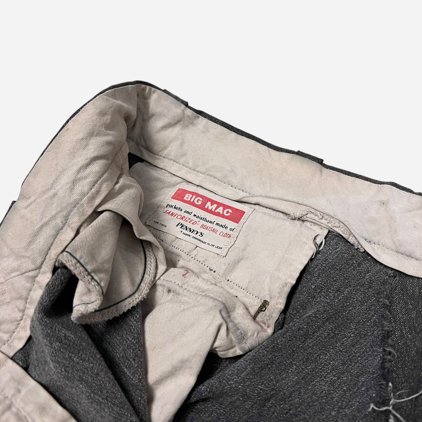 1950s Big Mac heavily repaired salt & pepper work pants (34w)