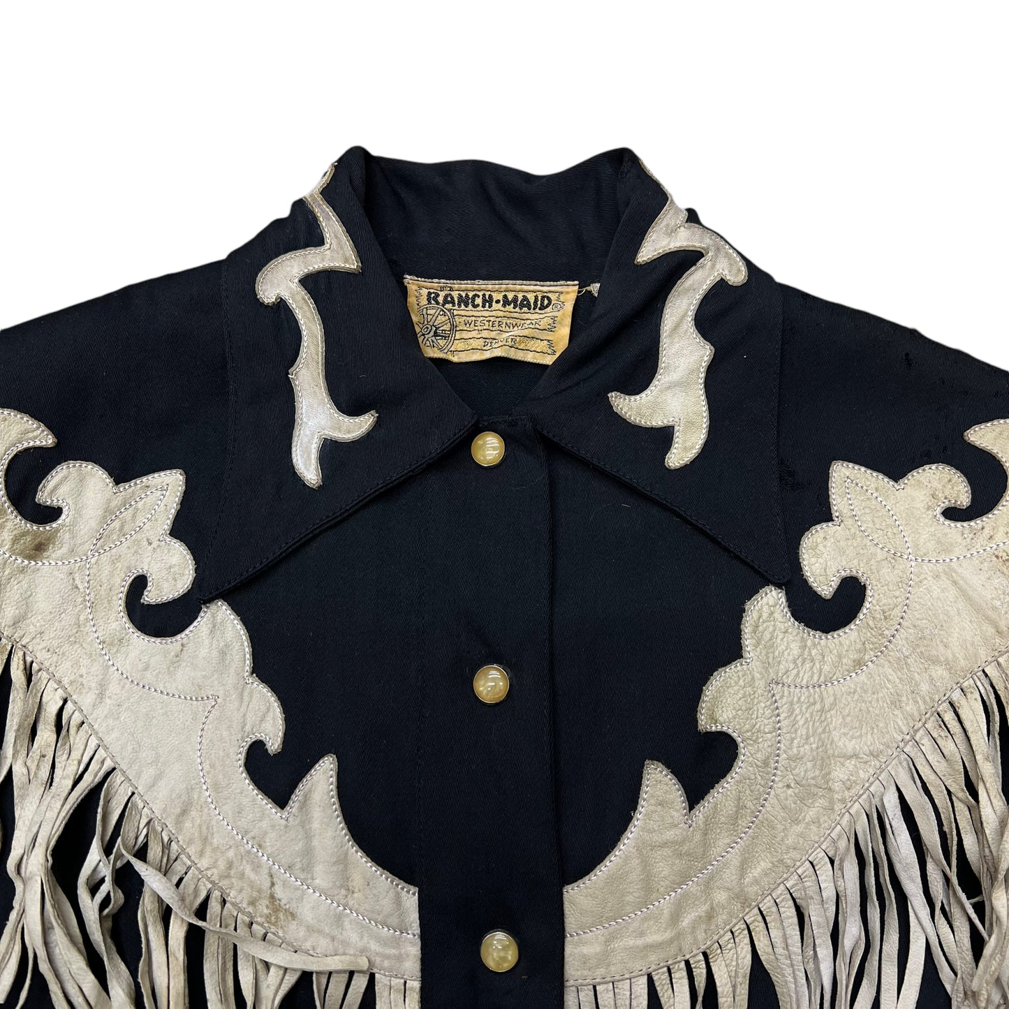 1940s Women’s black rayon white leather western rodeo suit (XS)