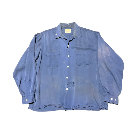 1950s Campus light blue rayon loop collar shirt (L)