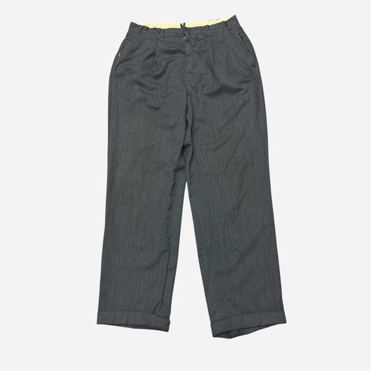 1940s Gray herringbone pleated cotton/wool pants (33w)