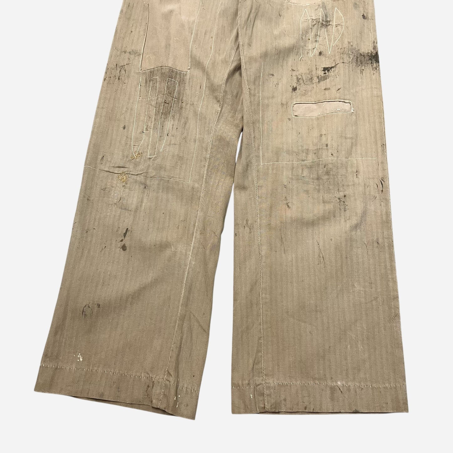 1940s Khaki hbt repaired button fly pants (29w)