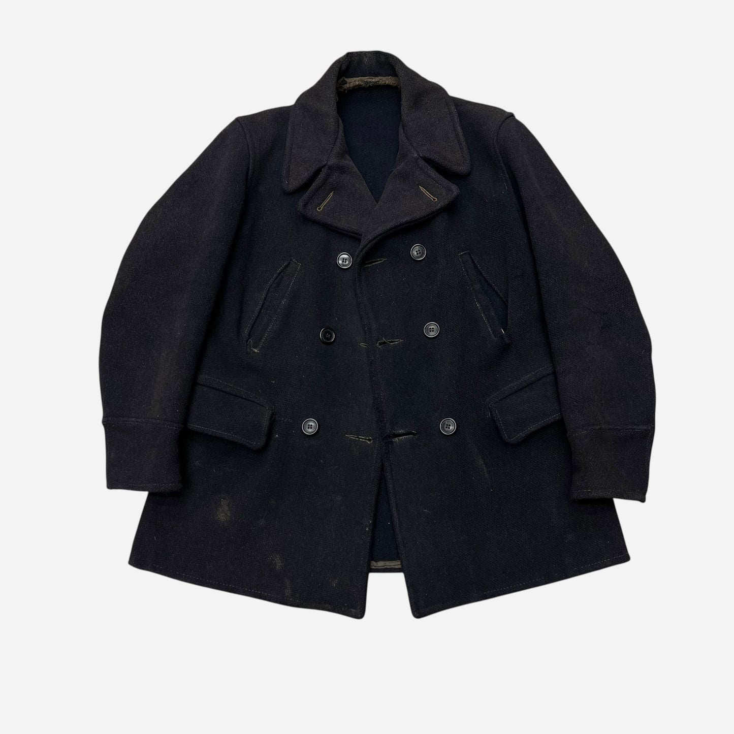 1930s Sun faded navy/black double breasted wool peacoat (M)