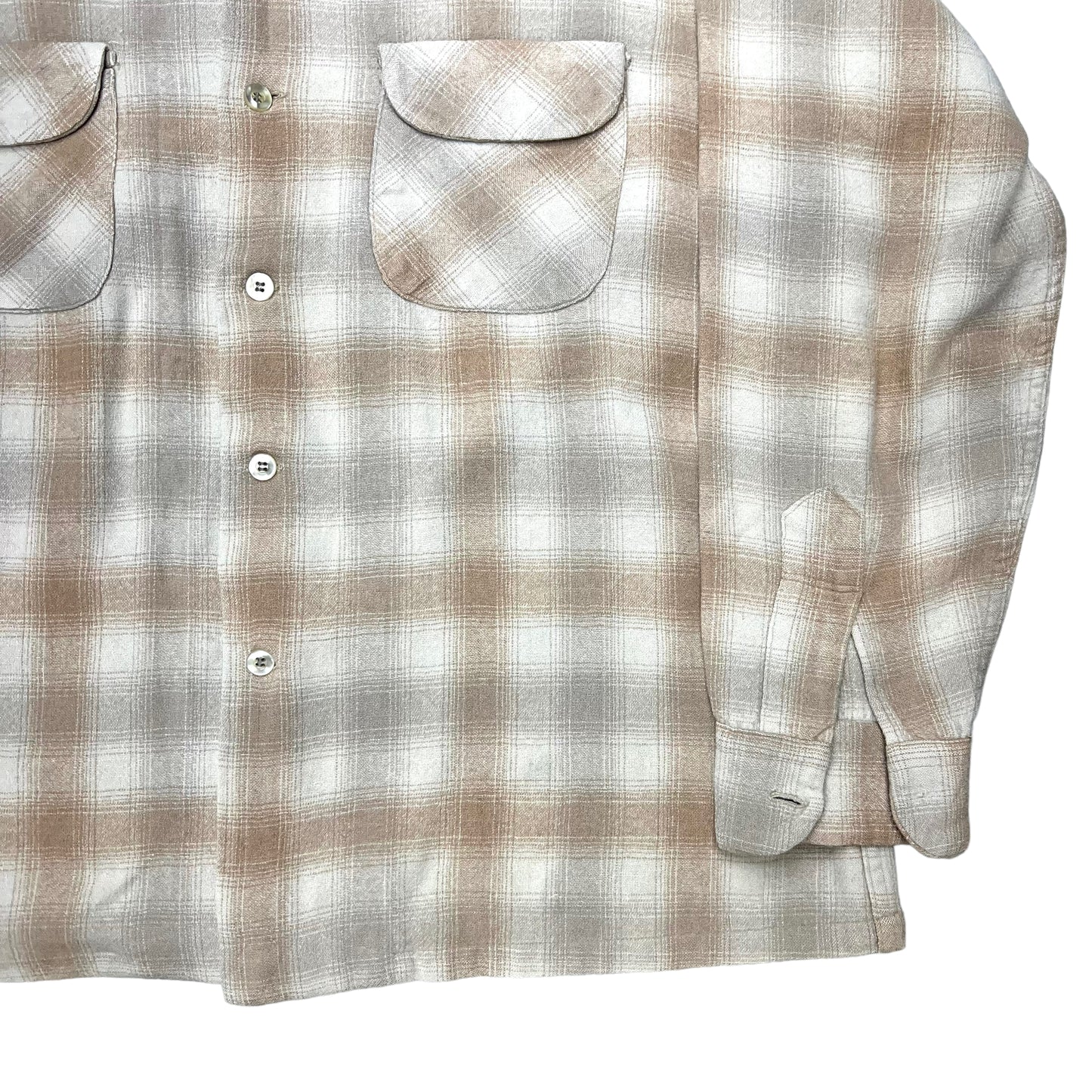 1960s Pendleton shadow plaid virgin wool loop collar shirt (L/XL)