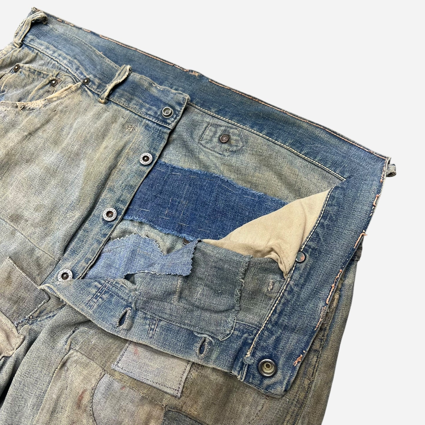 1940s WWII Laurel leaf button buckle back denim (35w)