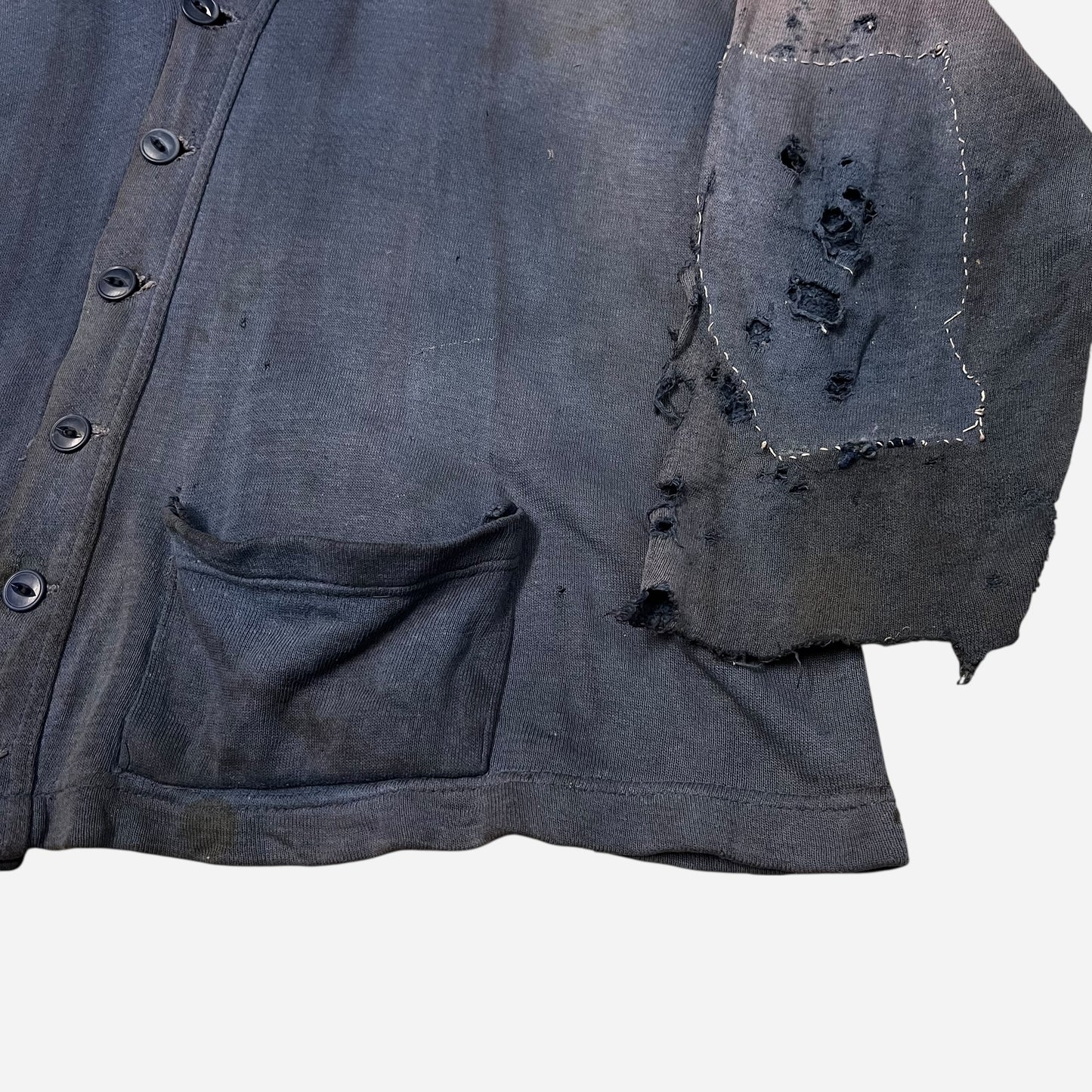 1940s Blue sun faded cotton sweatshirt cardigan (L)