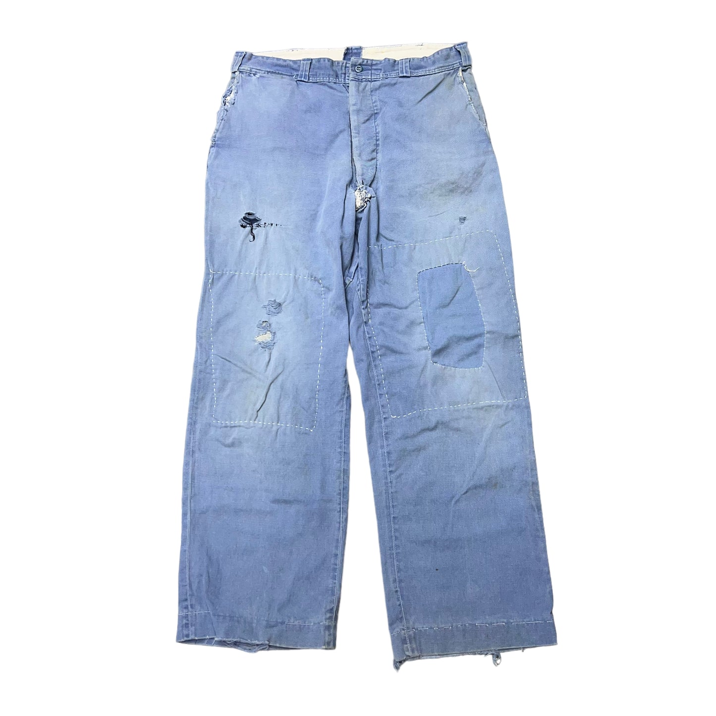 1950s Blue repaired work pants button fly (33w)