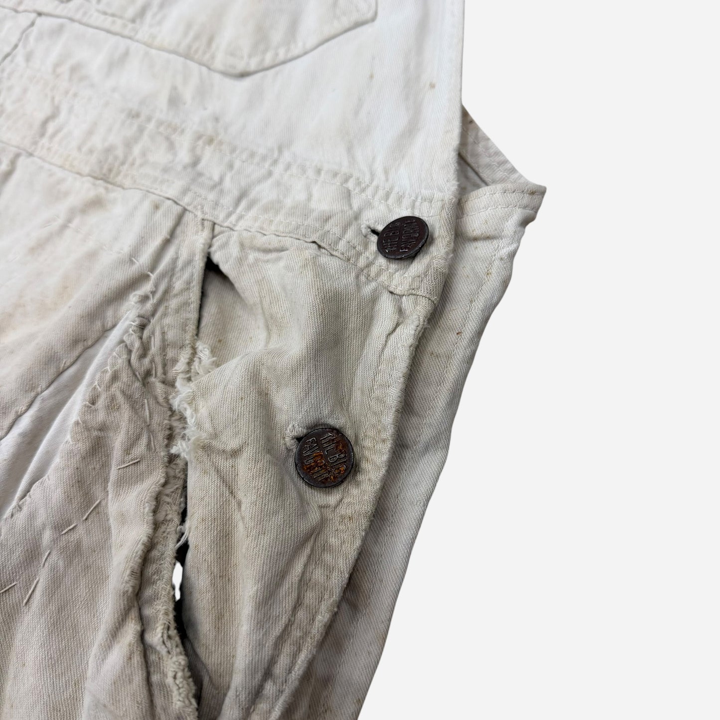 1930s 1940s N&W The Big Favorite white cotton repaired overalls (40w)