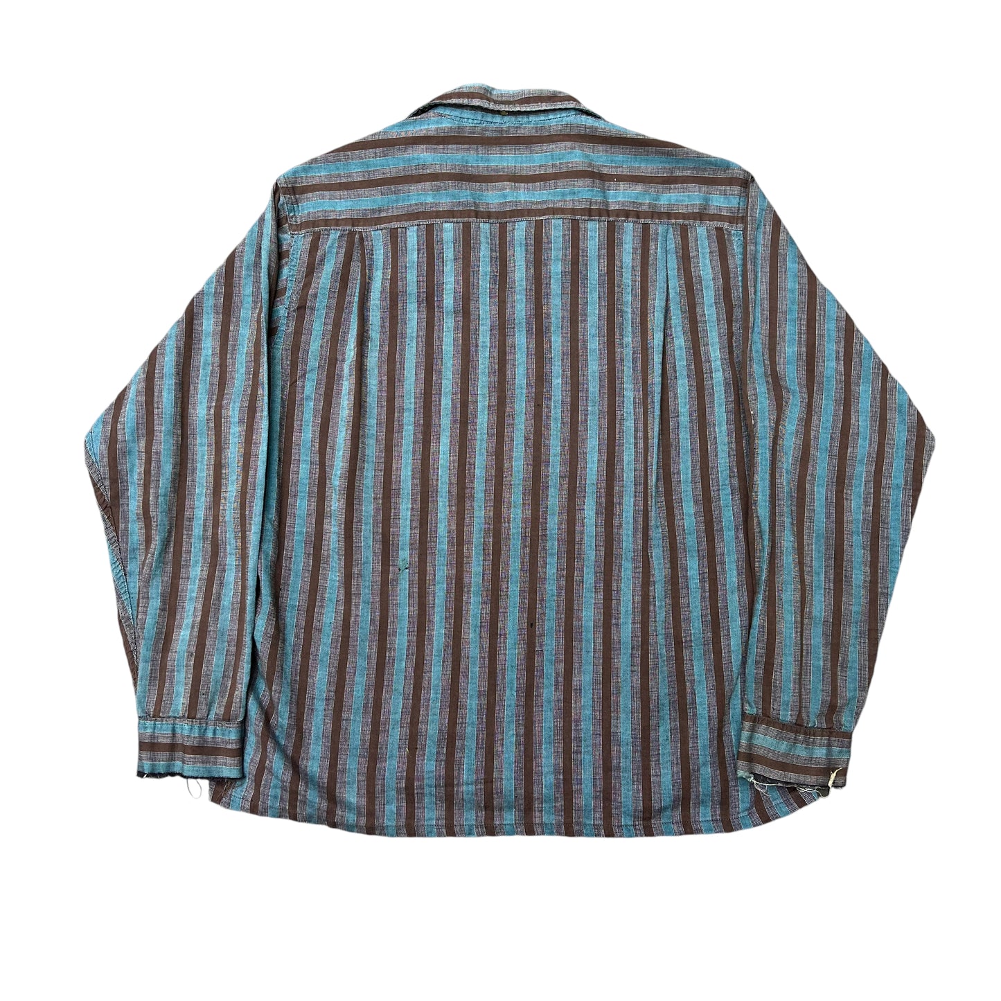 1950s Blue & brown striped cotton loop collar shirt (S/M)