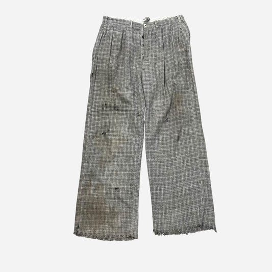 1930s Gray cotton check plaid button fly pants (30w)