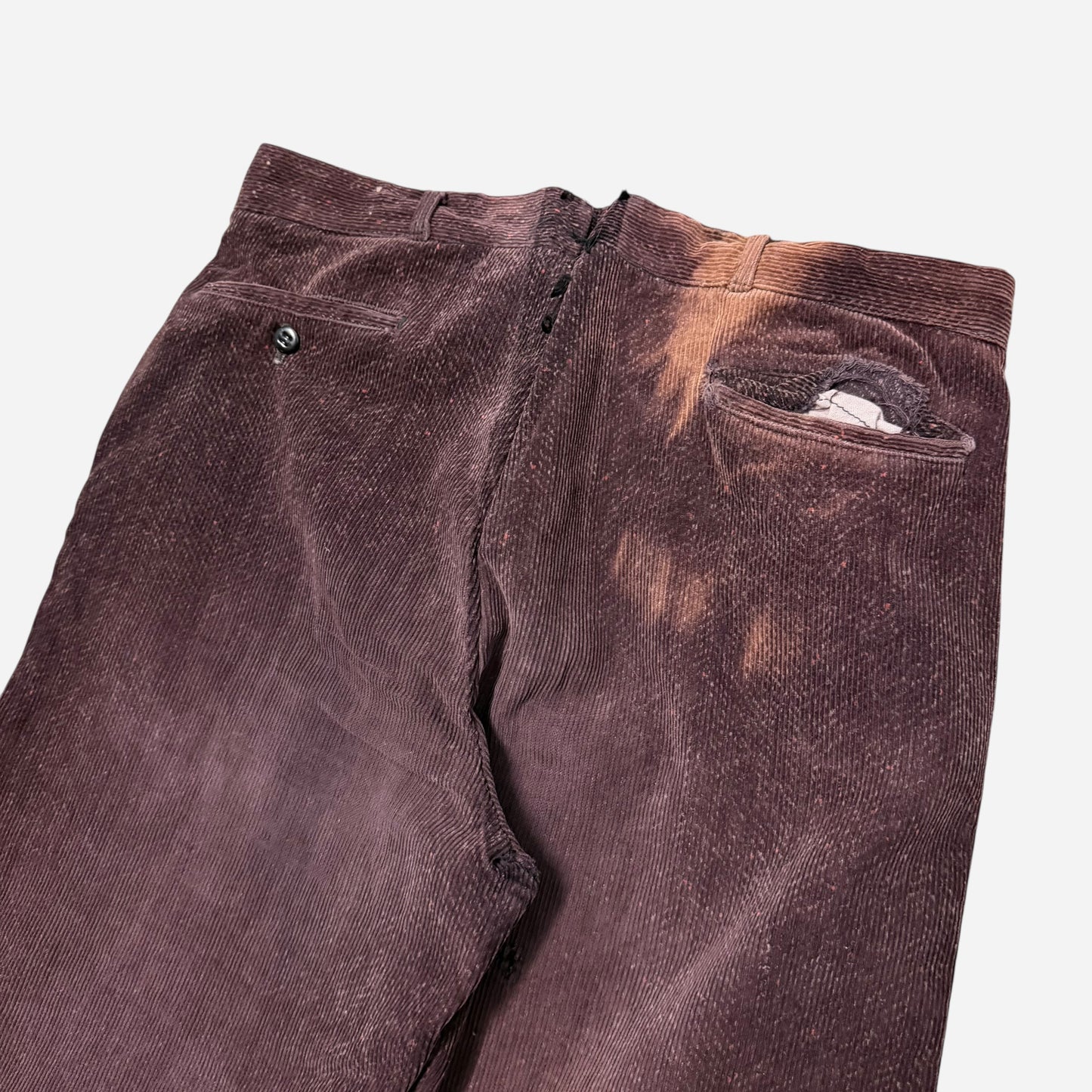 1940s Burgundy tweeduroy button fly pants (32w)