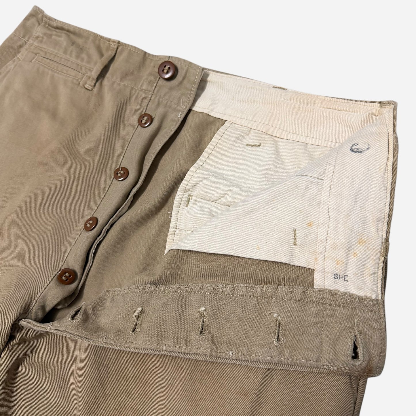 1940s WWII US Army button fly khaki chinos (32w)