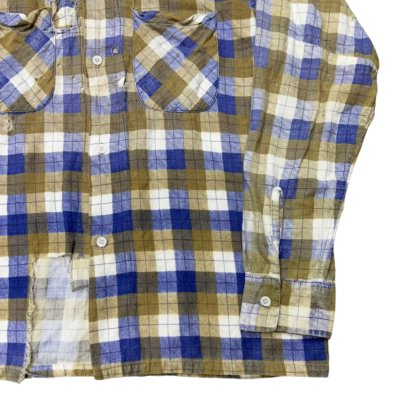 1950s Foxdale repaired cotton plaid shirt flannel (M)