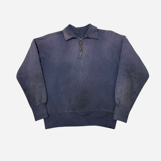 1950s Farmer worn blue sun faded quarter zip collared sweatshirt (M/L)