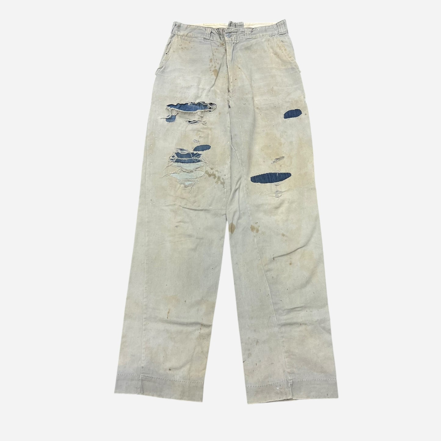 1950s Gray chino denim repaired work pants (29w)