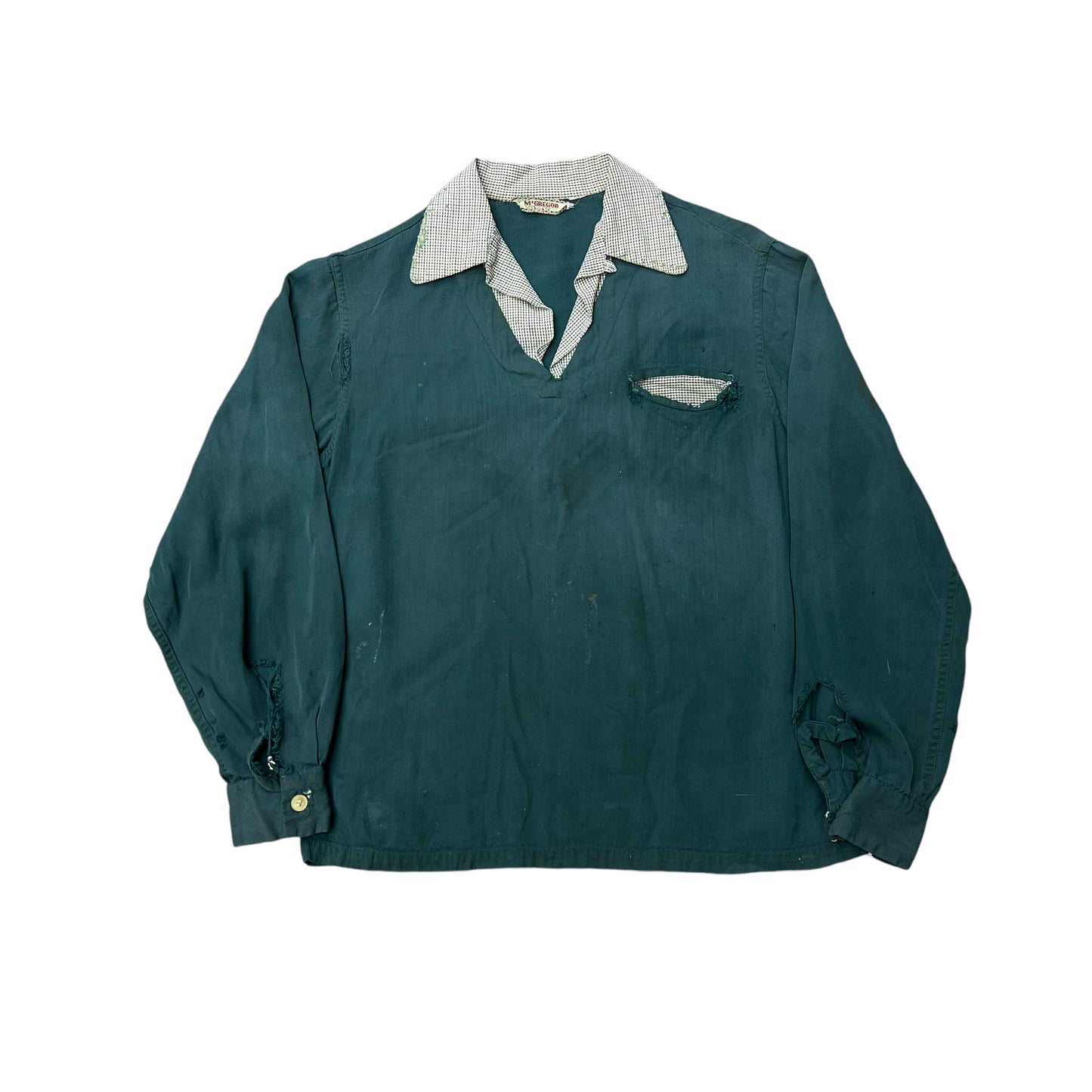 1950s McGregor distressed green rayon shirt (S)