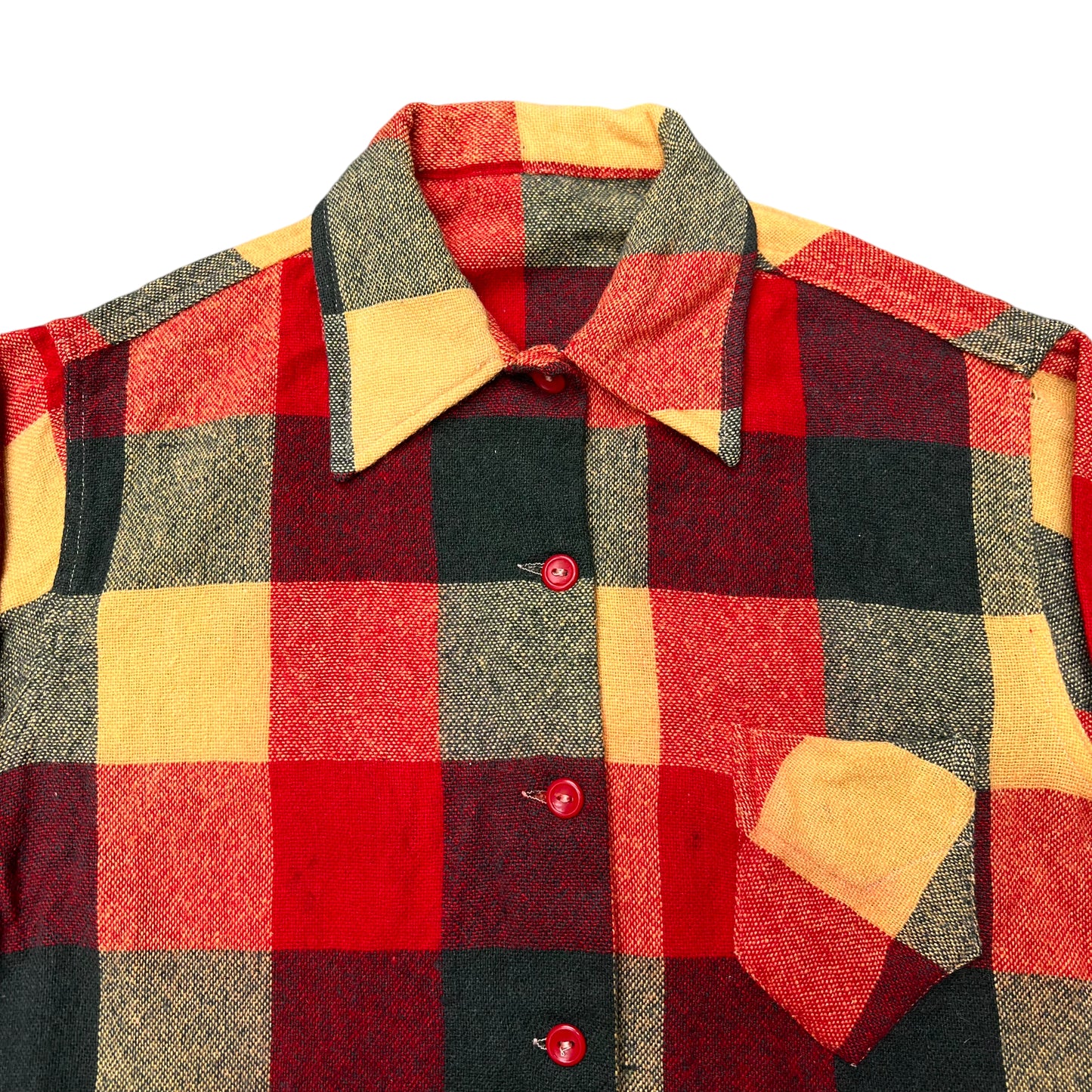 1940s Women’s red box plaid wool shirt flannel (S)