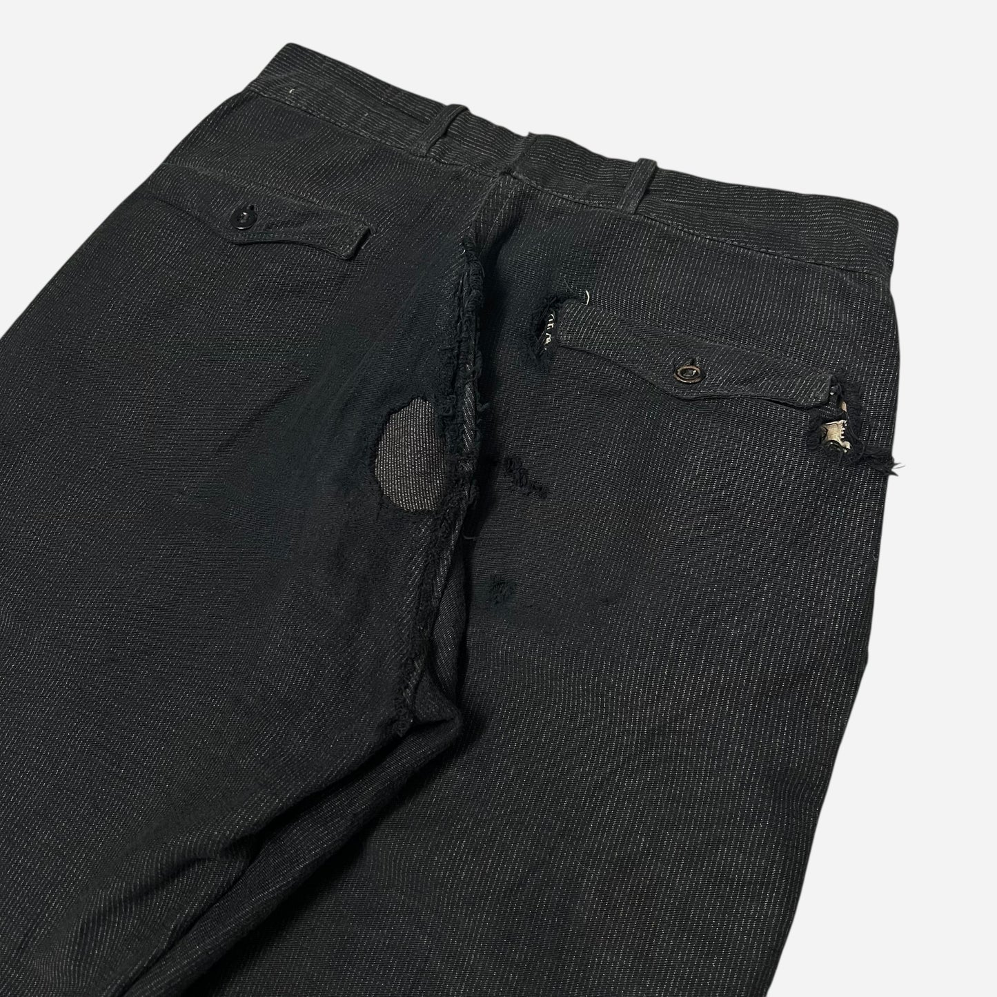 1920s 1930s Black salt & pepper striped cotton work pants (30w)