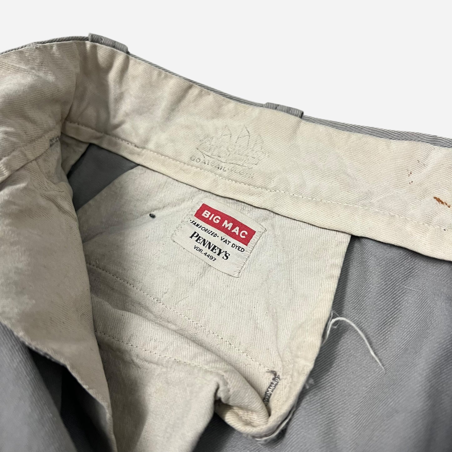 1950s Big Mac heavily repaired gray work chinos (32w)