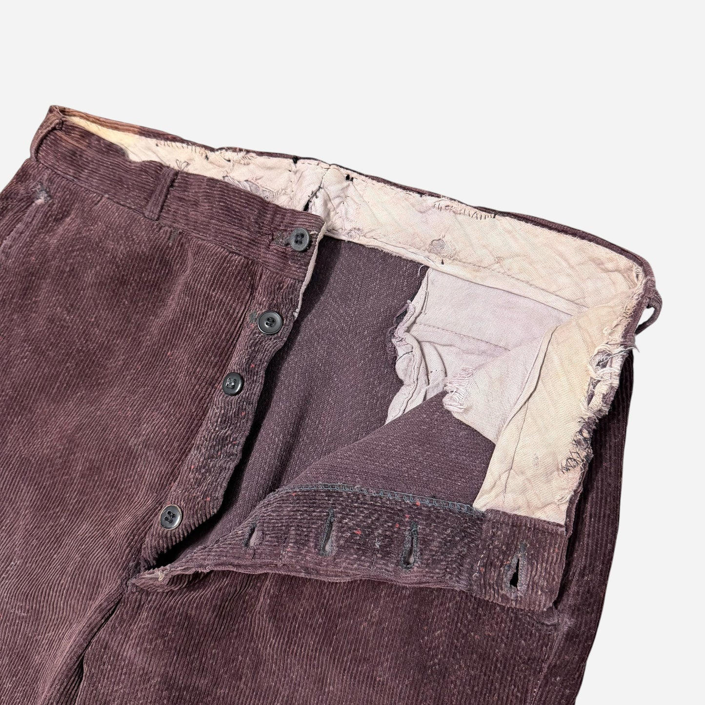 1940s Burgundy tweeduroy button fly pants (32w)