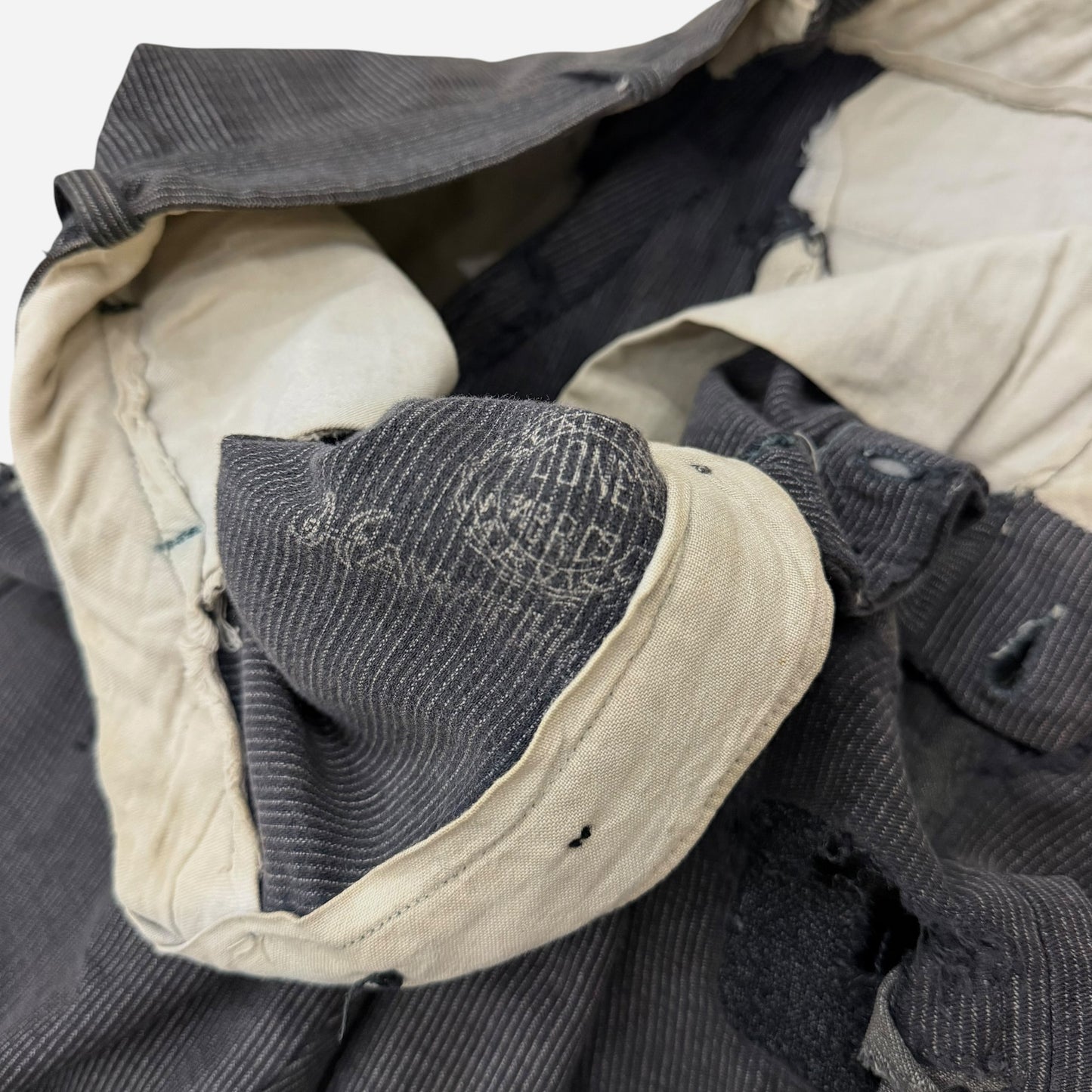 1940s Cone Hawthorne cotton moleskin salt & pepper button fly work pants