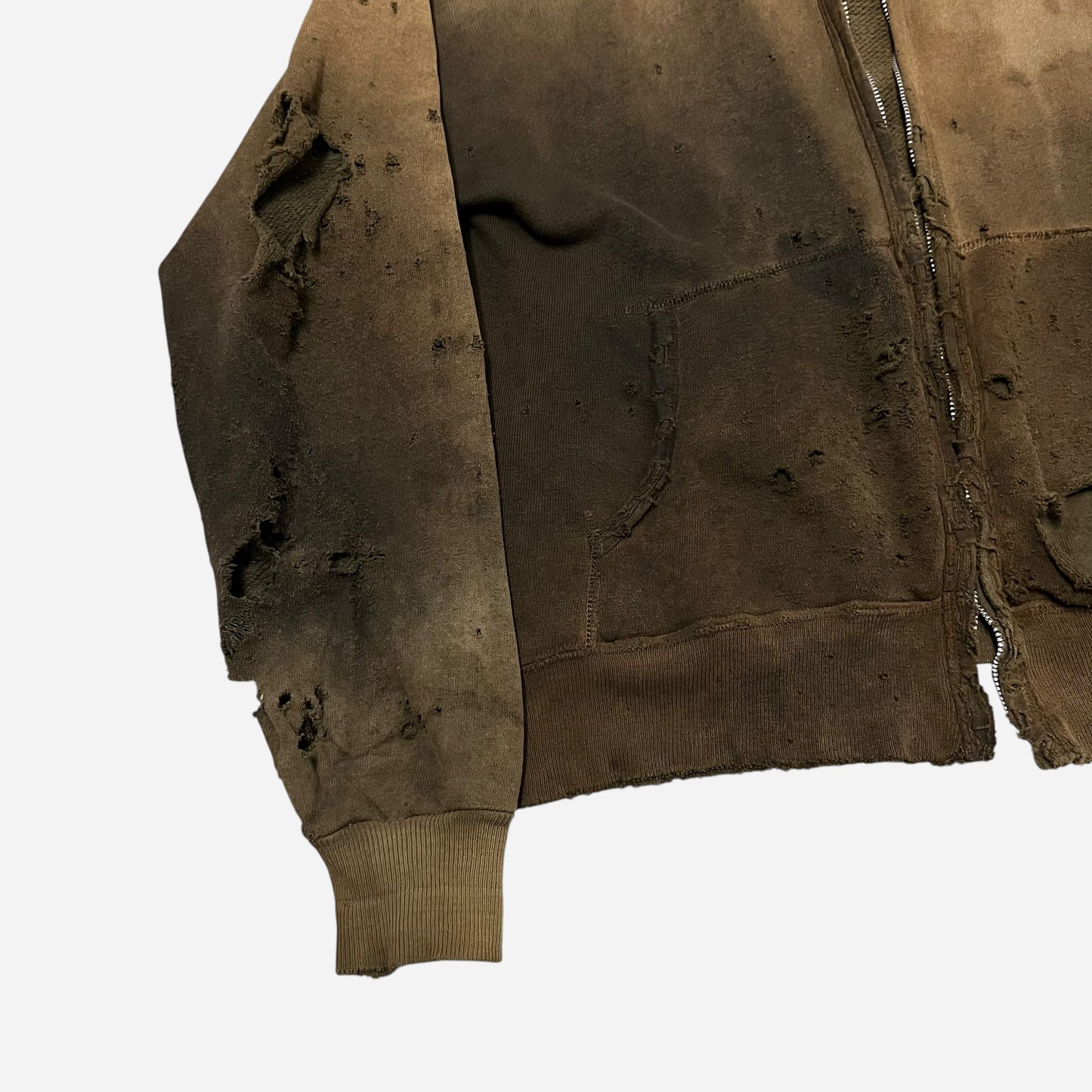 1960s Brown zip up hoodie oil stained (M/L)