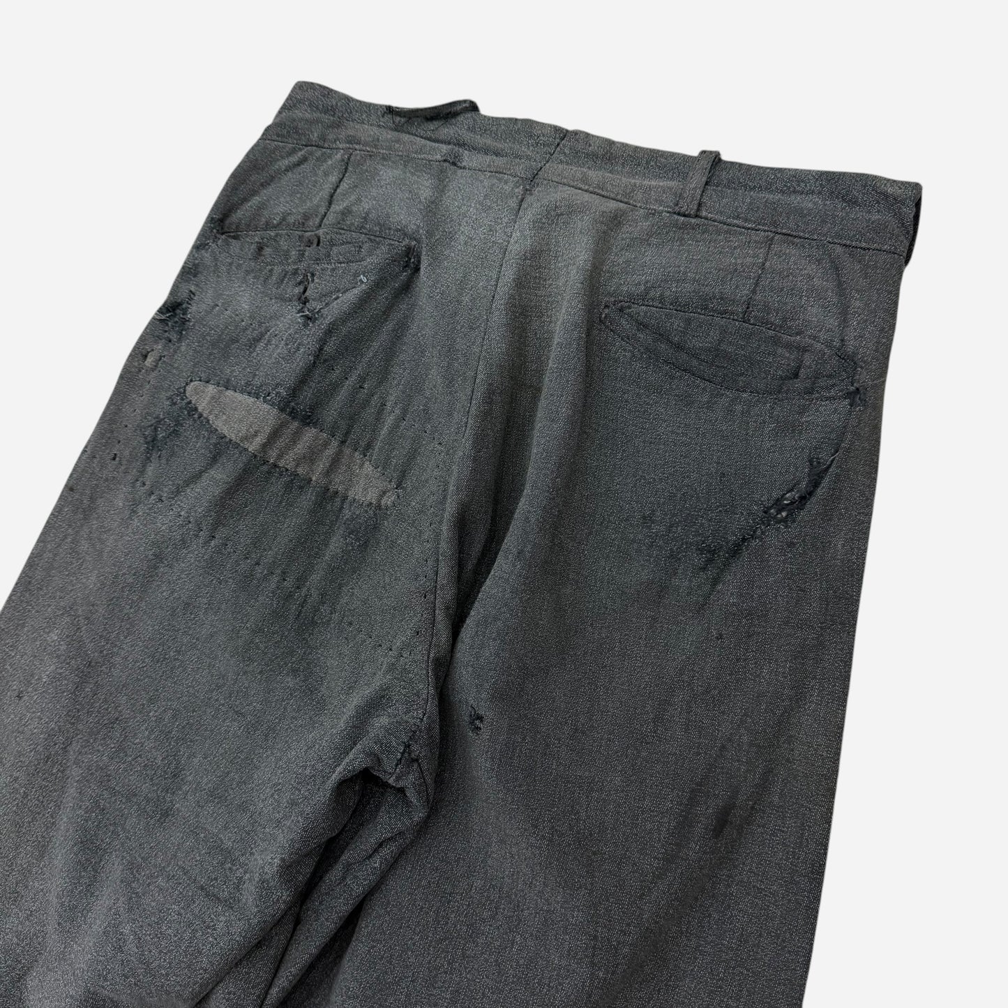 1940s Heavily repaired button fly salt & pepper cotton work pants (30w)