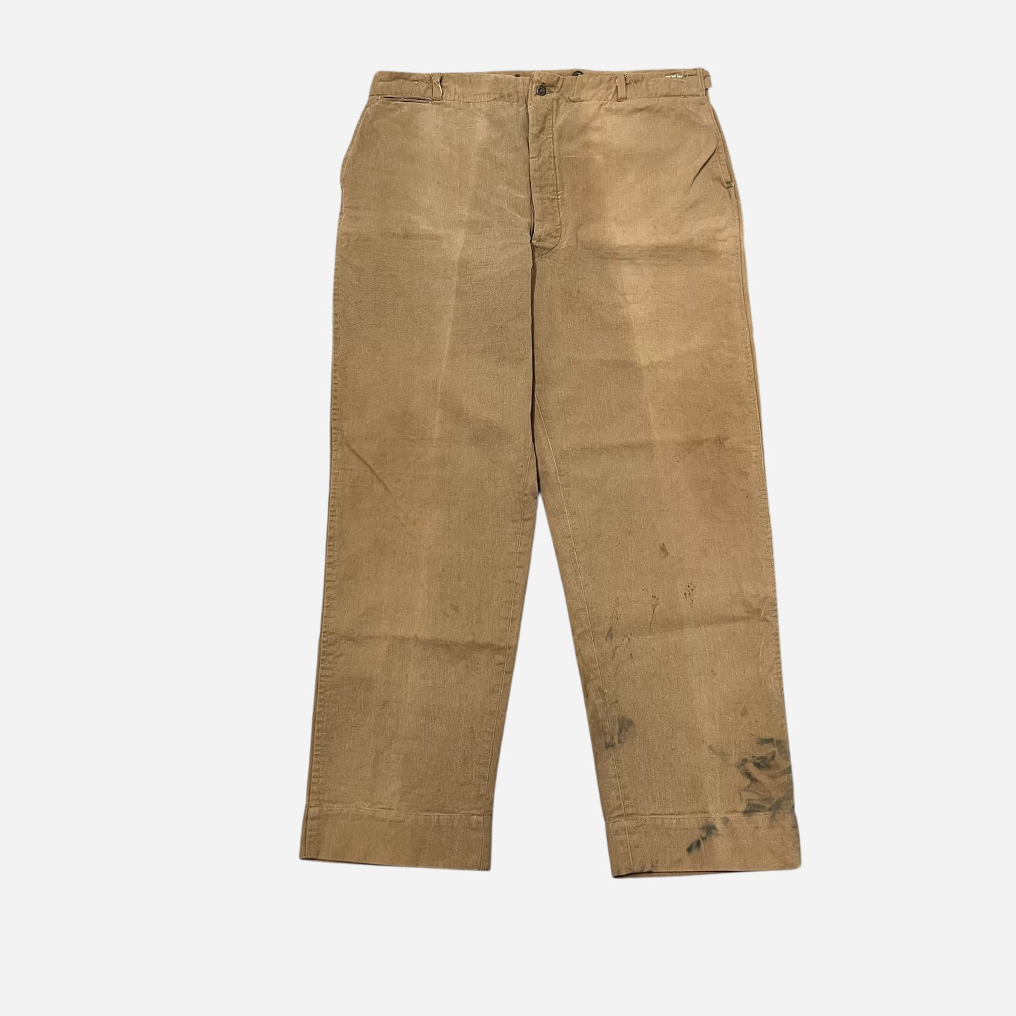 1920s Brown cotton canvas side clasp pants (36w)