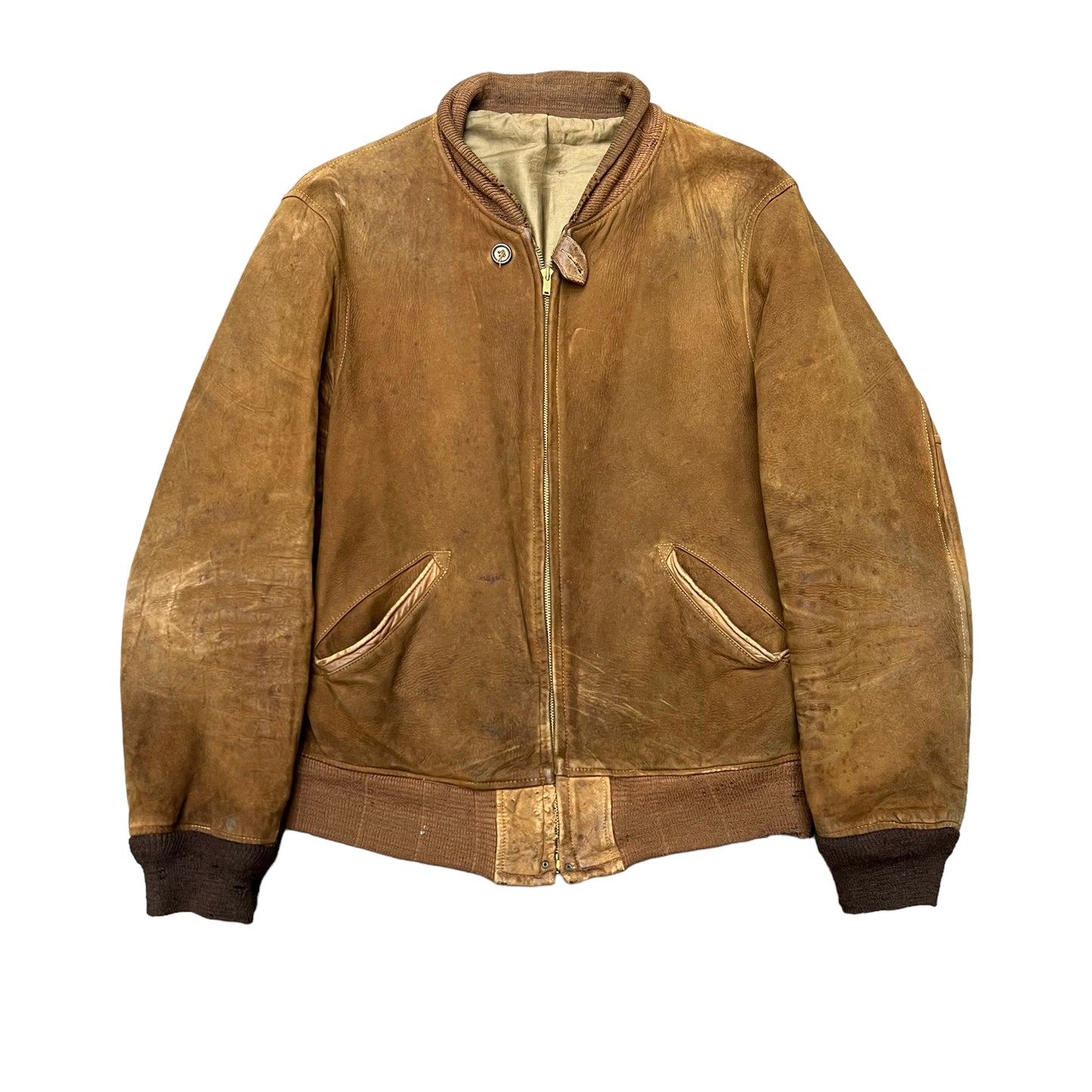 1930s Brown calfskin leather talon grommet zipper jacket (M/L)