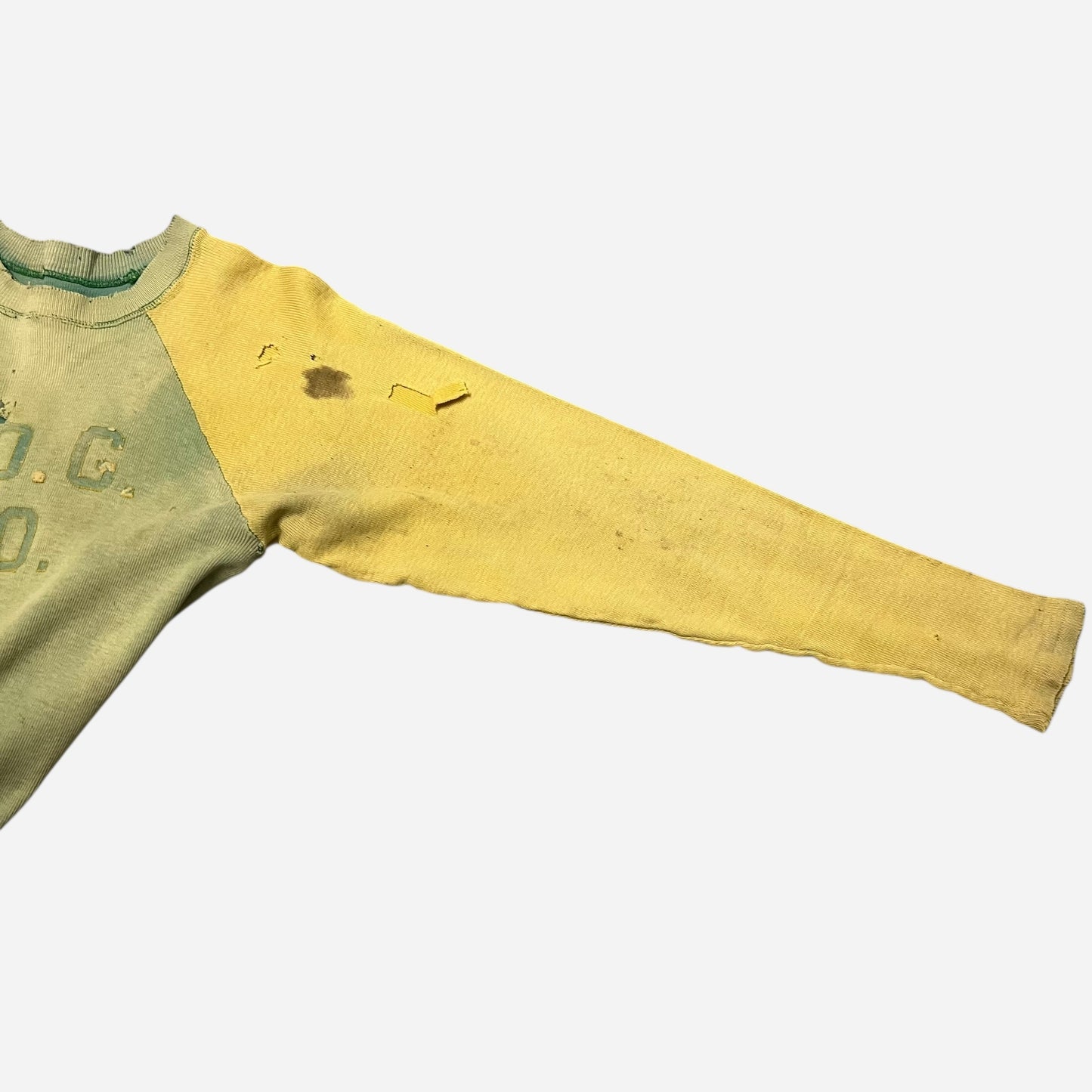 1930s Green sun faded two toned cotton jersey (S/M)