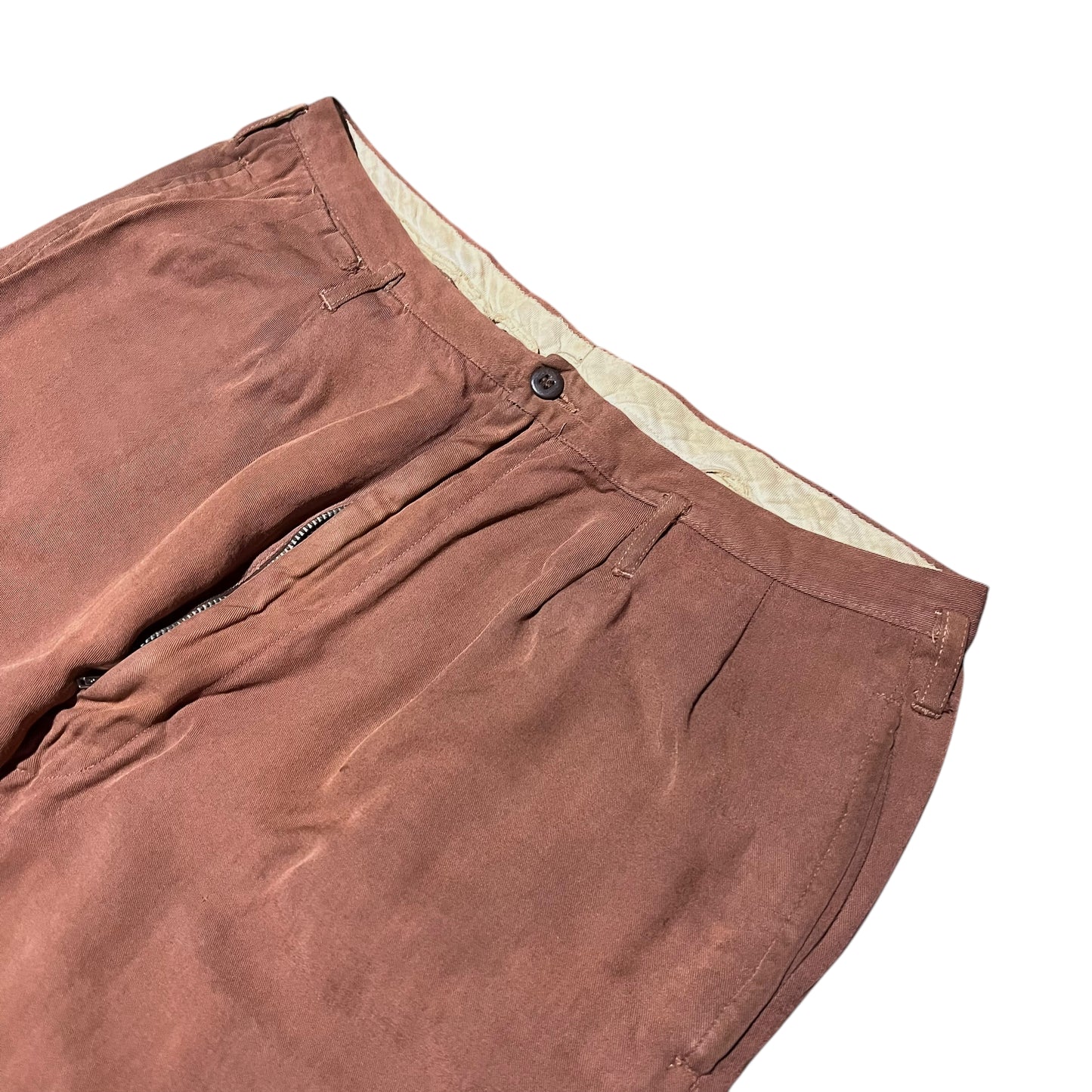 1950s Orange/brown pleated rayon pants (34w)