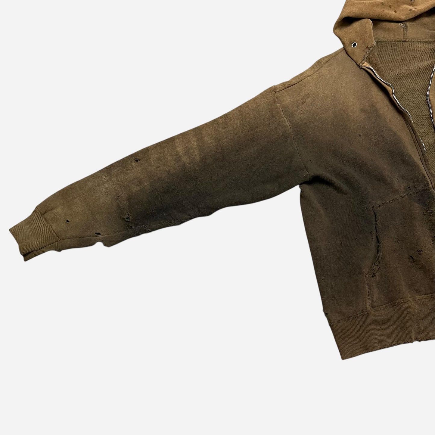 1960s Brown zip up hoodie oil stained (M/L)