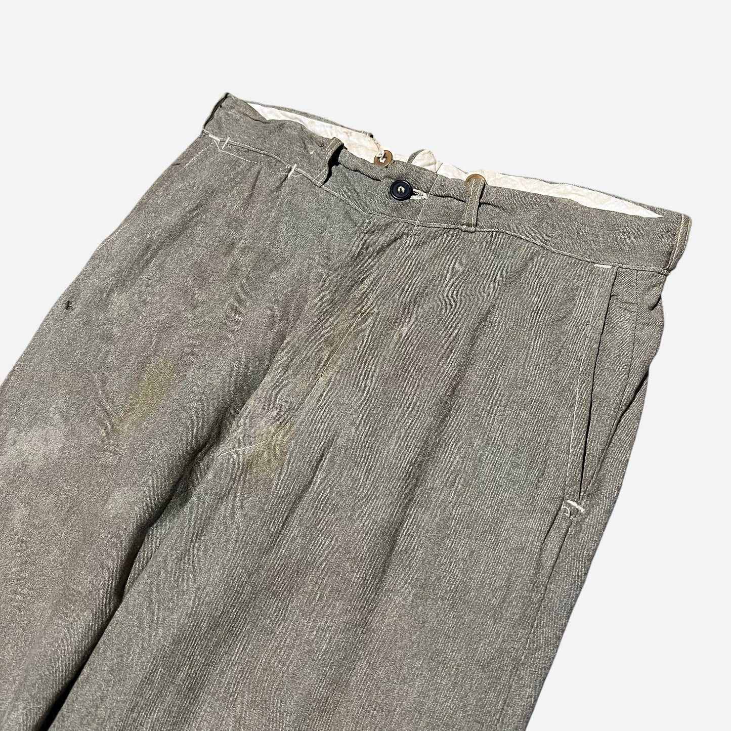 1930s 1940s Green salt and pepper light cotton work pants (32w)