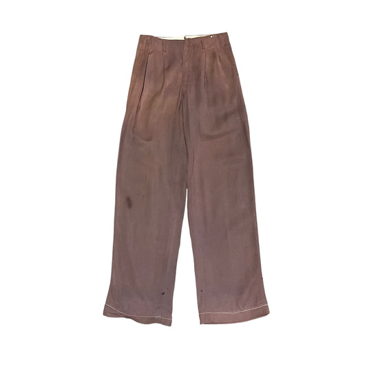 1950s Fruit of the loom brown gabardine pleated pants trousers (27w)