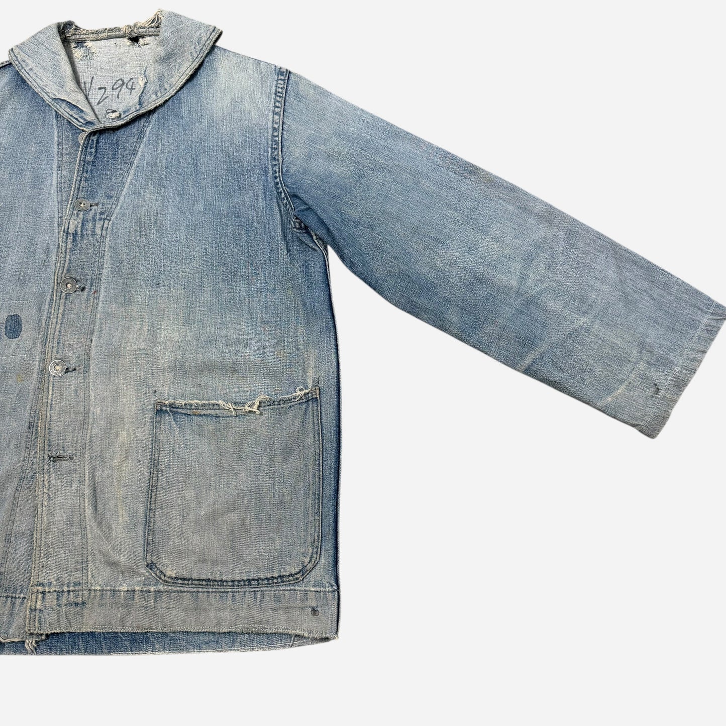 1940s USN denim shawl collar zinc button jacket (M)