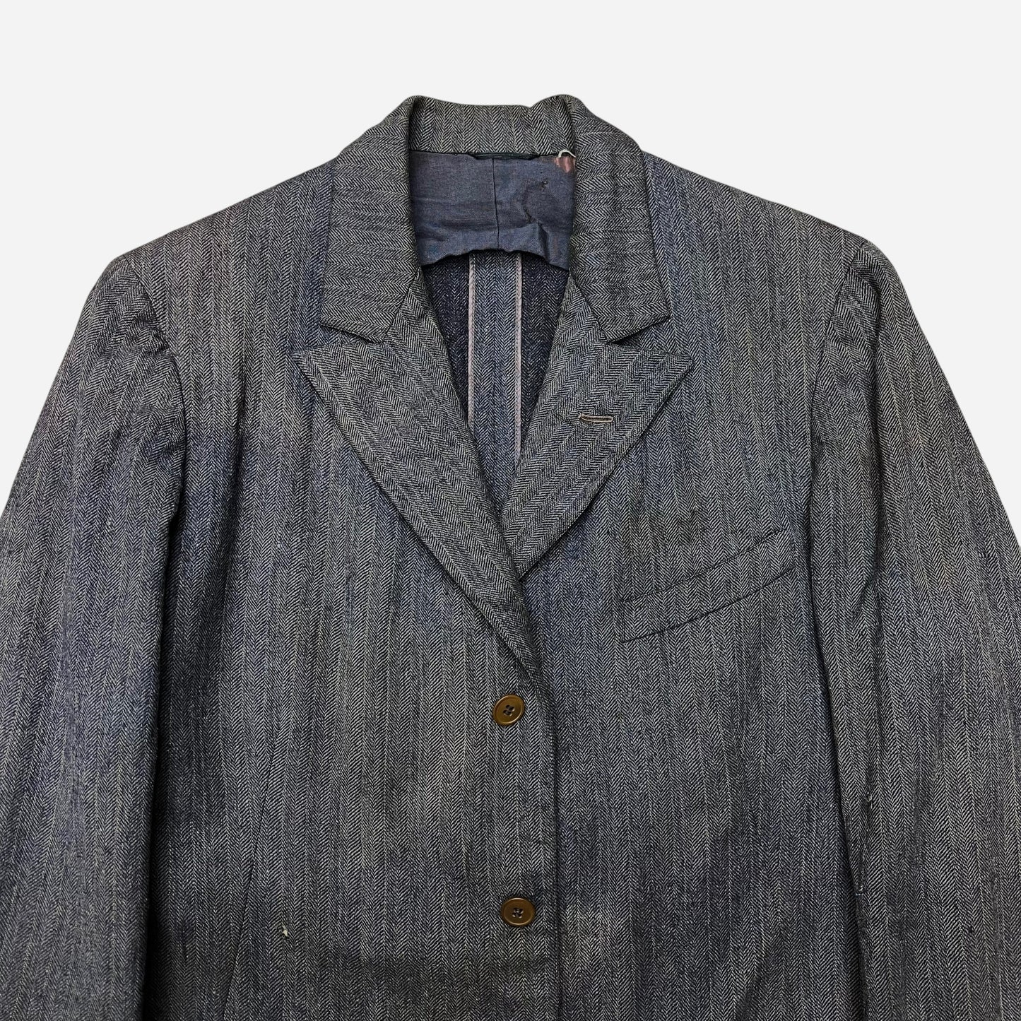 1920s Faded distressed gray herringbone suit jacket (M/L)
