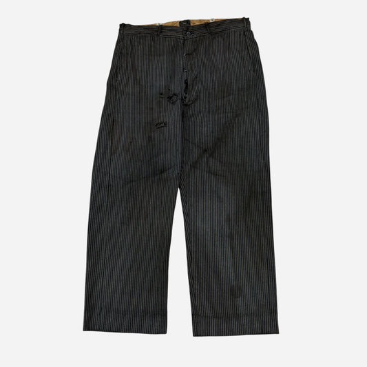 1930s Coltex striped cotton salt & pepper button fly work pants (34w)