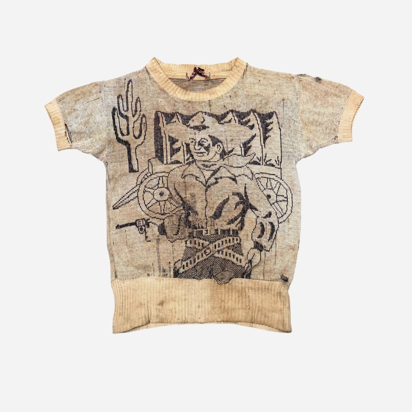 1940s Cowboy novelty print knit sweater (S)