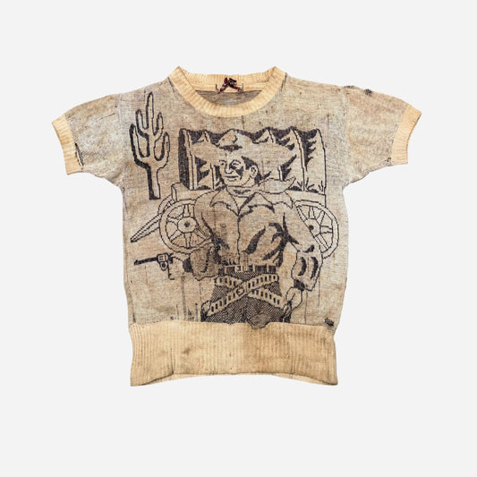 1940s Cowboy novelty print knit sweater (S)