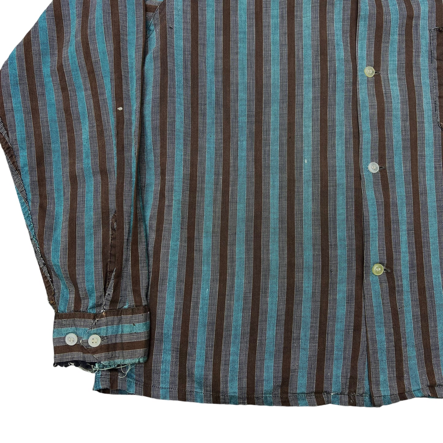 1950s Blue & brown striped cotton loop collar shirt (S/M)