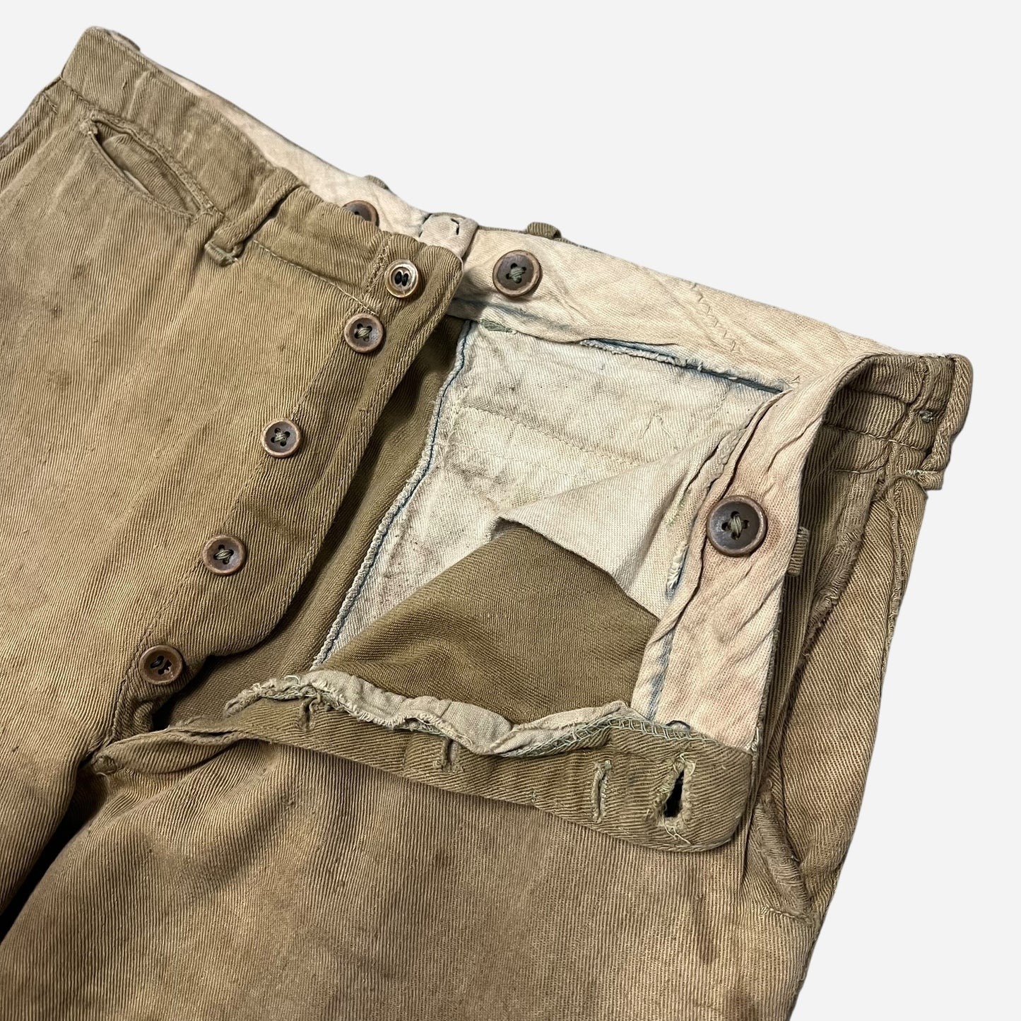 1920s Tan light cotton button fly pants (29w)