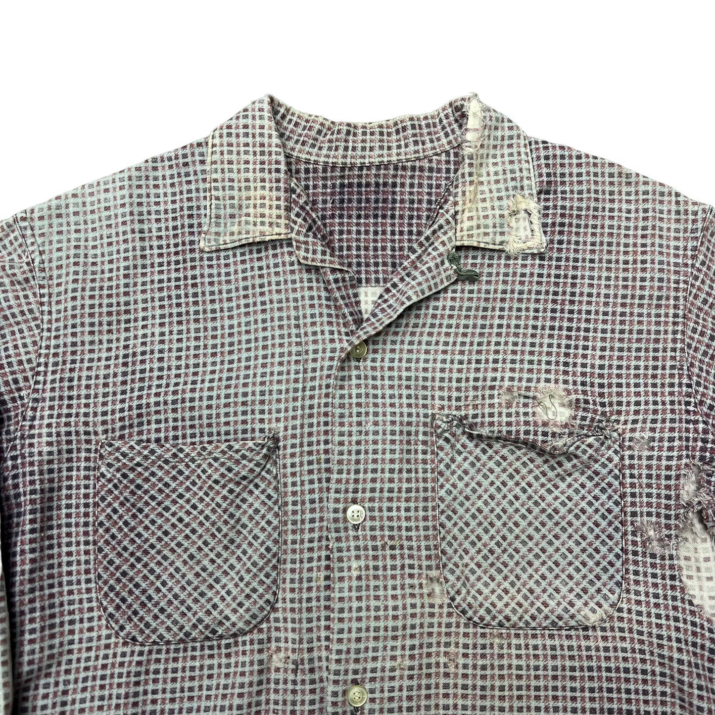 1950s Purple plaid sun faded cotton shirt flannel (M)