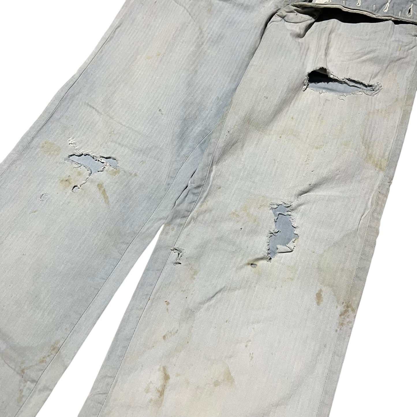 1940s Light blue cotton hbt button fly work pants (28w)