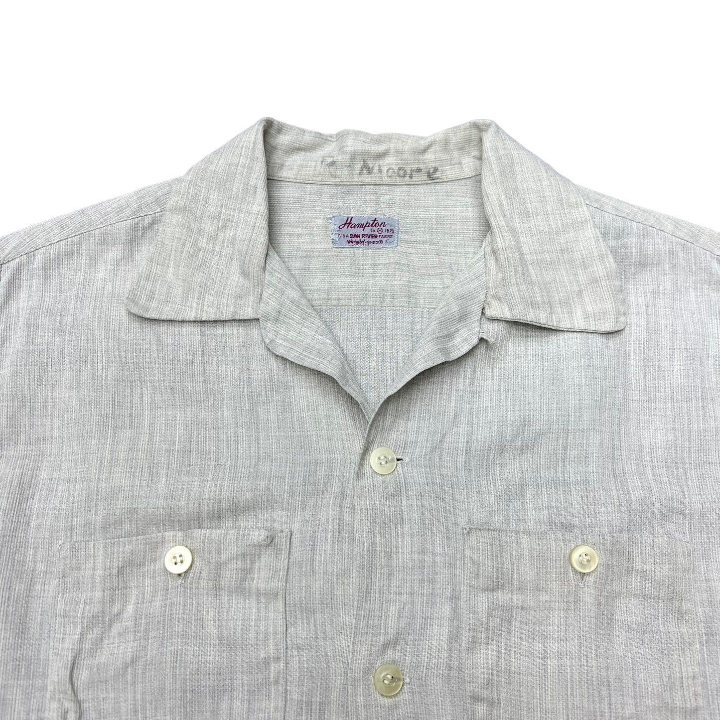 1950s Grey cotton pattern loop collar shirt (M)