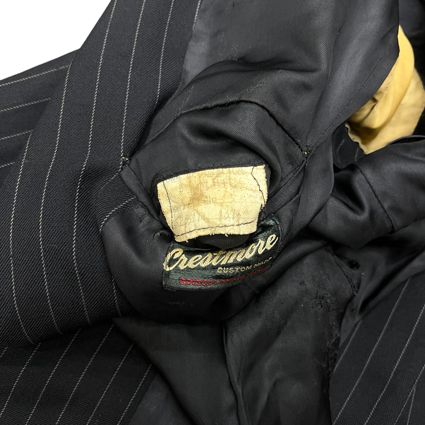 1930s Black double breasted pinstripe suit jacket (L)