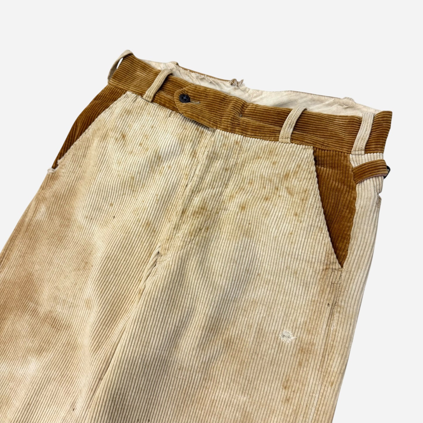1930s Side cinch two toned corduroy button fly pants (28w)
