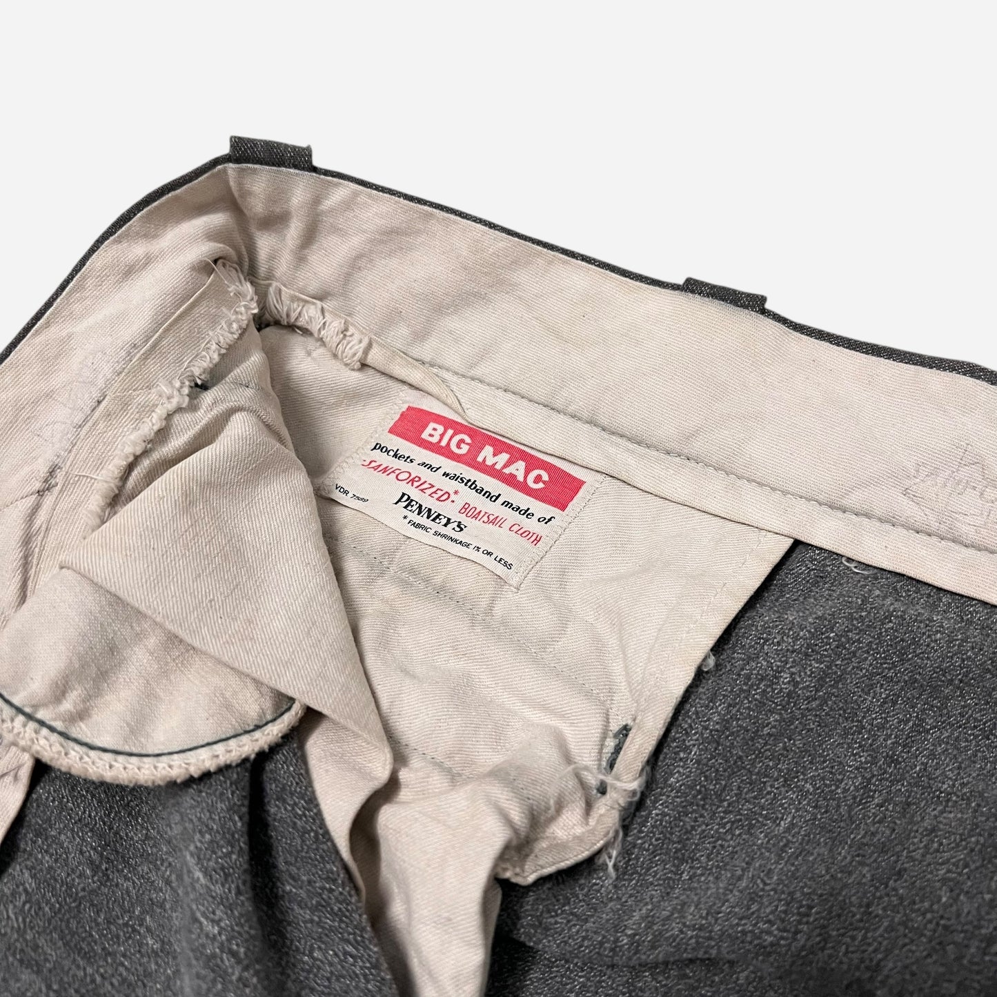 1950s Big Mac heavily repaired salt & pepper work pants (35w)